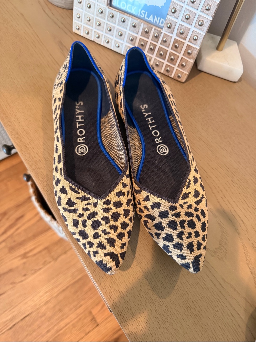 Rothy's Leopard Print Pointed Toe Flats in Tan and Black